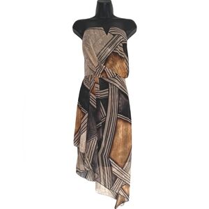 ✨*Brand New* Le Chateau Brown Stripe High-Low Ruffle Midi Dress - Size XL